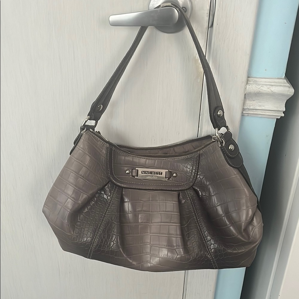 Nine West Gray Textured Shoulder Bag with Metallic Accents